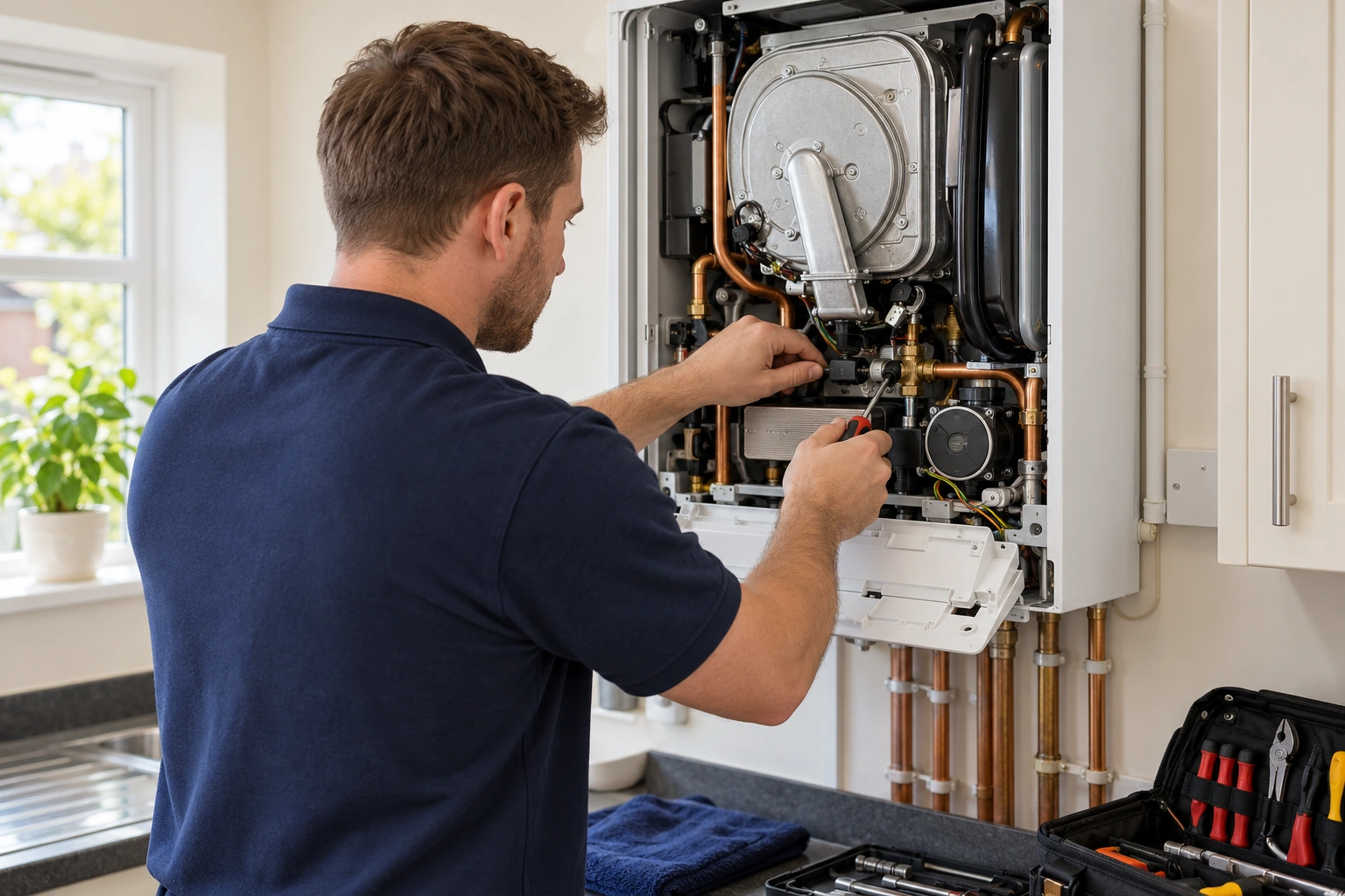 Illustration of boiler servicing